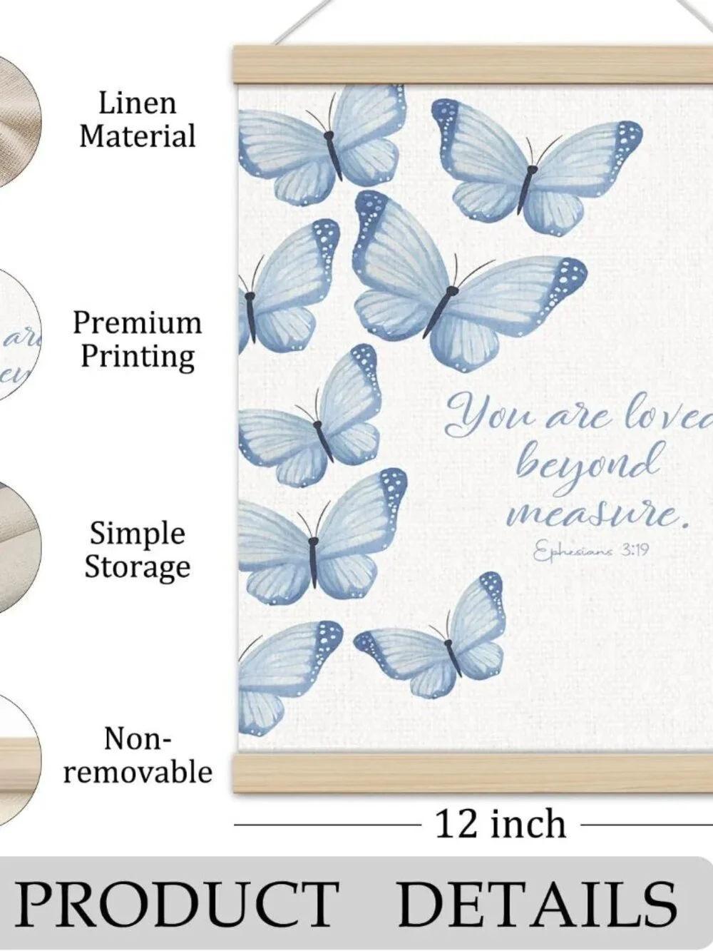 Blue Butterfly Christian Wall Art Bible Verse Poster Hanger 12x16 Decor